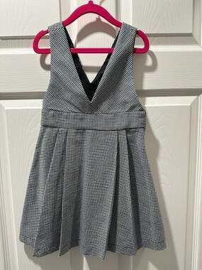 ZARA Girls Houndstooth V-Neck Pleated Pinafore Dress Size 6